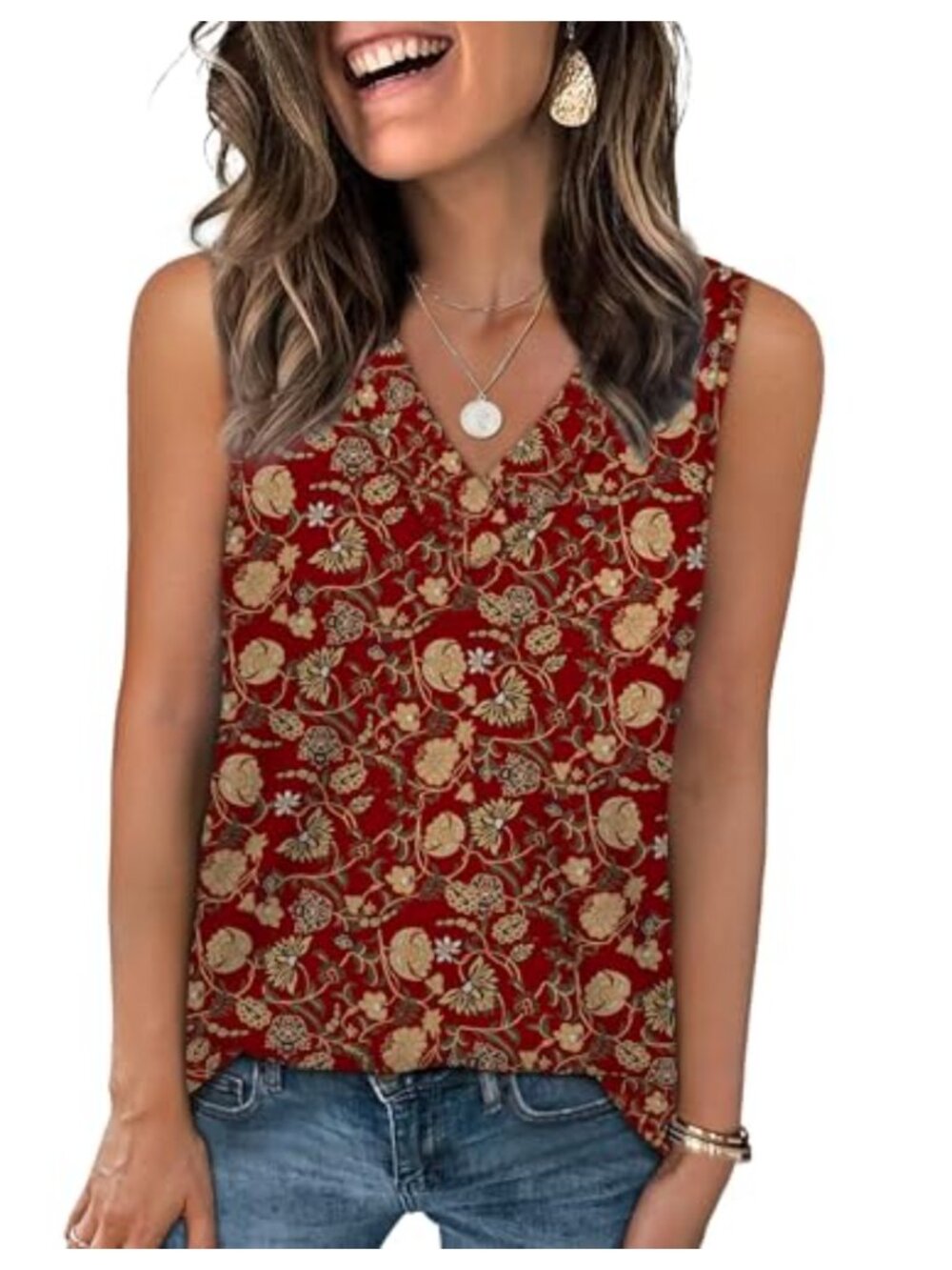 WIHOLL Women Tank Top Eyelet Sleeveless V Neck Loose Fit Summer Basic